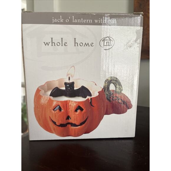 VTG Halloween Bat Coming Out Of Jack O' Lantern Paraffin Candle Holder Large - Picture 4 of 8